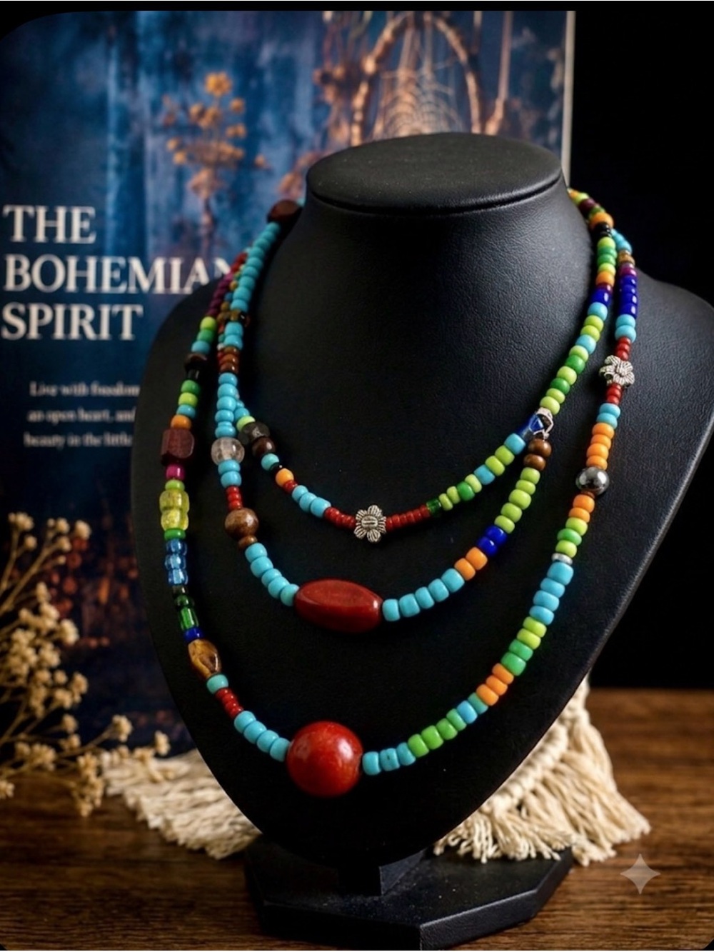 Boho Multicolor Beaded Necklace - Vibrant Turquoise & Rainbow or Bracelet